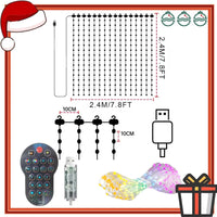 Rideau lumineux LED – schéma du format 2,4 x 2,4 m avec télécommande et contrôleur USB