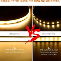 Ruban LED COB haut IRC – comparaison avec un ruban LED à points, en profilé