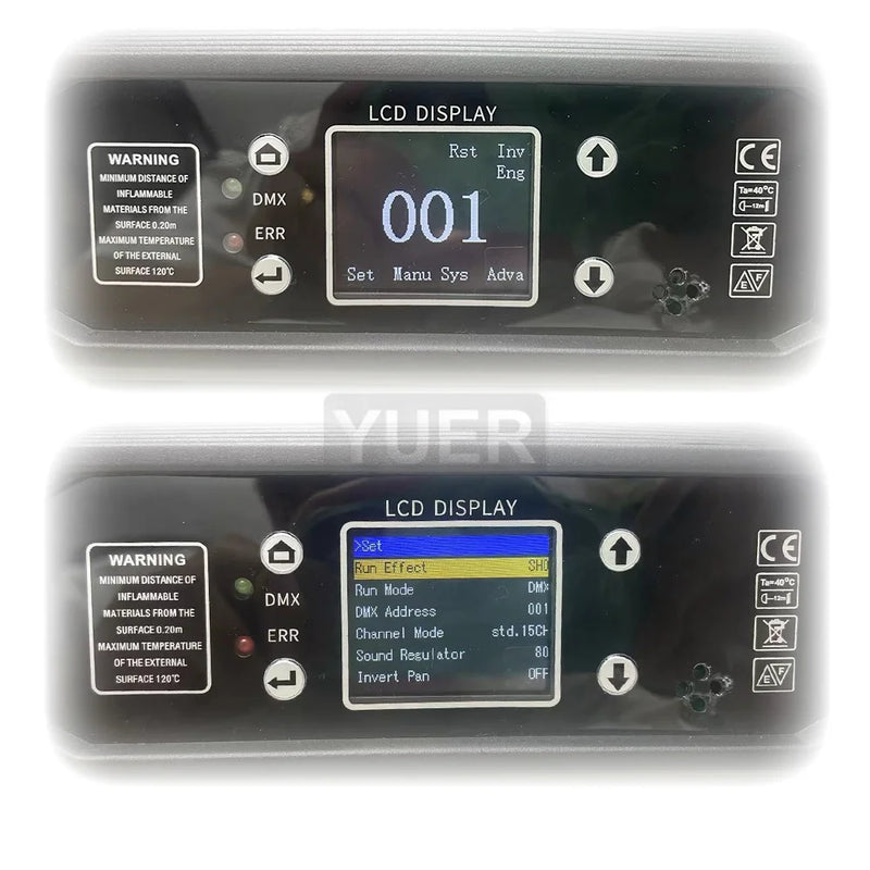 Lot de 2 lyres LED beam 200 W à anneau RGB – écran LCD et menus de réglage