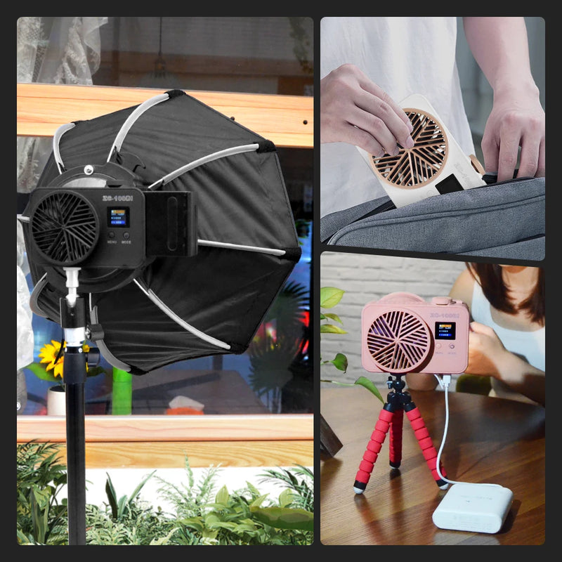 Mini lumière COB 100 W – en situation avec softbox et sur trépied de table