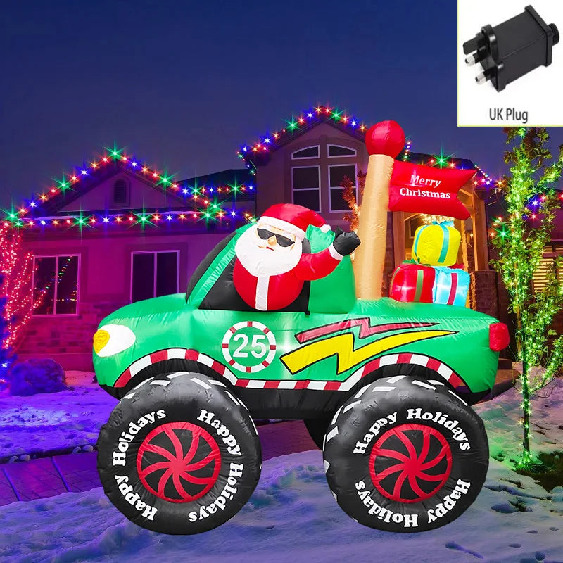 Décoration de Noël extérieure gonflable lumineuse : traîneau, train, tracteur ou camion