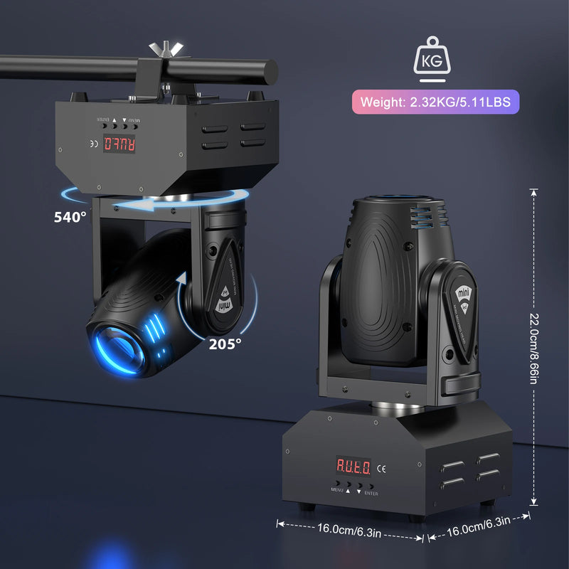 Mini lyre beam LED RGBW 4 en 1, DMX 11 ou 13 canaux, 2,3 kg