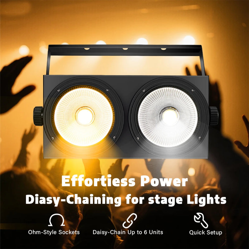 Lot de 2 projecteurs PAR LED COB 2 x 100 W – projecteur en situation devant un public, avec chaînage de plusieurs unités