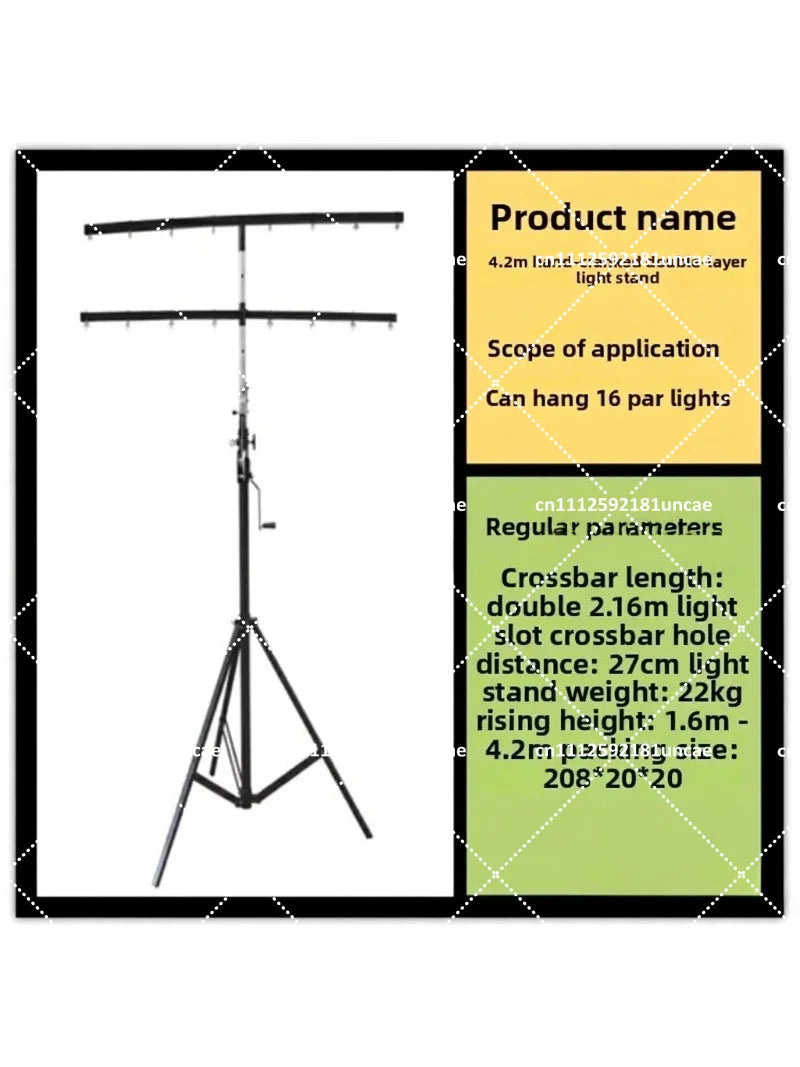 Pied d'éclairage PAR 3 m – tableau des caractéristiques d'un modèle à double barre, deuxième vue