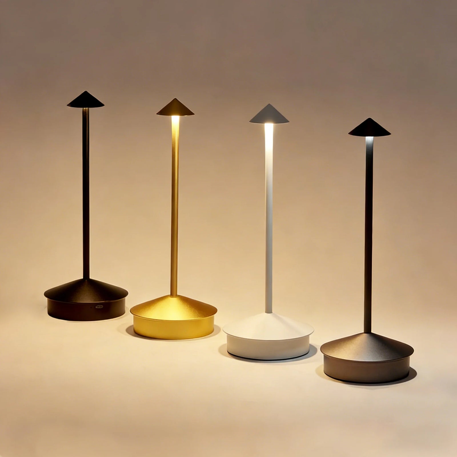 Lampe de table sans fil à chapeau conique, 30 cm, 3 teintes, USB-C
