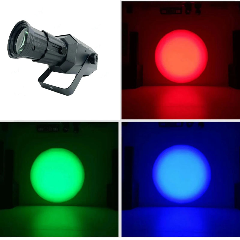 Projecteur de découpe LED à zoom – disques de lumière rouge, verte et bleue