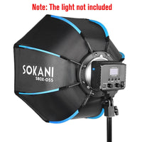 Softbox octogonale 55 cm – vue arrière de la monture avec une lampe LED vidéo installée (lampe non incluse)