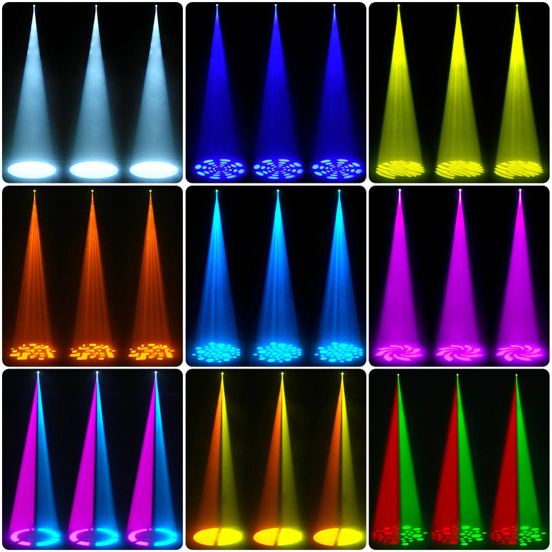 Lot de 4 mini lyres LED à gobos, 7 couleurs, 7 gobos, DMX 9 ou 11 canaux