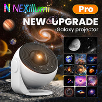 Projecteur galaxie globe Pro – globe blanc Pro et planche de films, logo d'un site visible