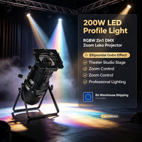 Lot de 2 projecteurs de découpe LED 200 W, blanc chaud et froid, zoom, DMX