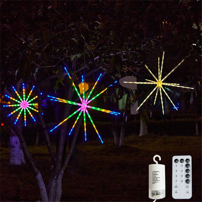 Étoile LED suspendue effet feu d'artifice – dans un arbre