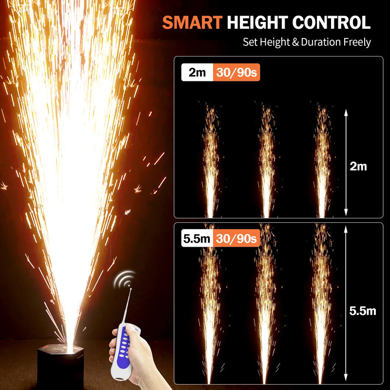 Machine à étincelles froides 700 W – réglage de la hauteur du jet : 2 m ou 5,5 m, 30 ou 90 secondes