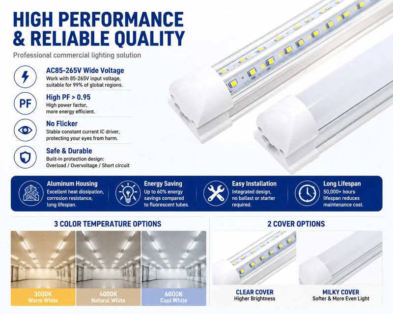 Lot de 10 tubes LED en V T8 de 60 à 240 cm pour garage et atelier