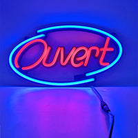 Panneau lumineux ouvert multilingue – ovale Ouvert cadre bleu allumé