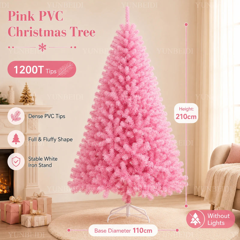 Sapin de Noël rose en PVC – sapin rose de 2,1 m sans guirlande