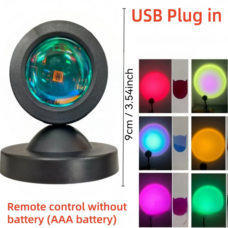 Lampe coucher de soleil USB, 16 couleurs, télécommande, 9 cm