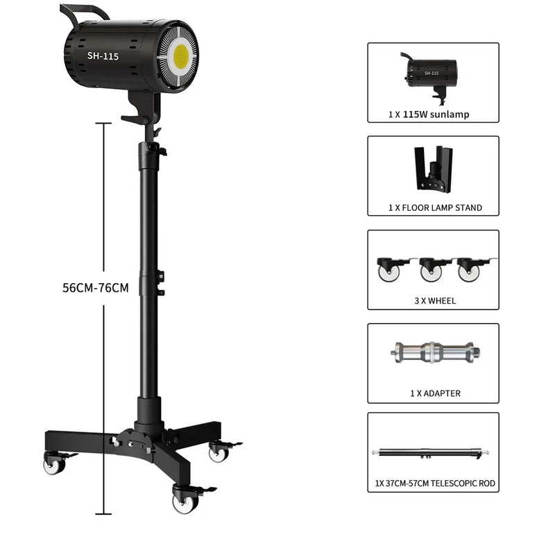 Pied de lumière au sol – pied de 56 à 76 cm avec lampe de studio 115 W et contenu de la formule