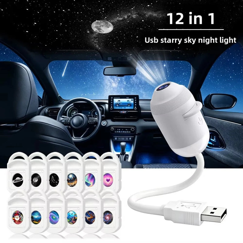Projecteur ciel étoilé USB pour voiture – lampe et 12 films dans l'habitacle d'une voiture