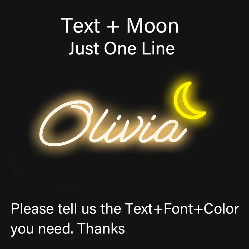 Néon prénom personnalisé – modèle avec lune jaune