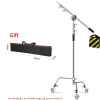 Pied C-stand inox – pied sur roulettes avec sac de lest et sac de transport