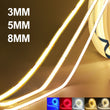 Ruban LED COB fin 3, 5 ou 8 mm en 5 V, 12 V ou 24 V, 5 couleurs, 0,5 à 5 m