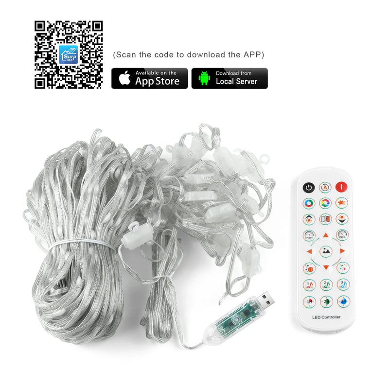 Rideau lumineux LED à motifs et texte, application Bluetooth, 2 ou 3 m