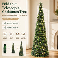 Sapin lumineux pliable télescopique à LED blanc chaud, 150 ou 180 cm