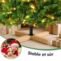 Sapin lumineux artificiel 180 à 235 cm, LED blanc chaud, pied en bois