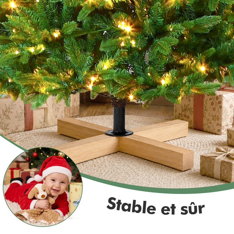 Sapin lumineux artificiel 180 à 235 cm, LED blanc chaud, pied en bois