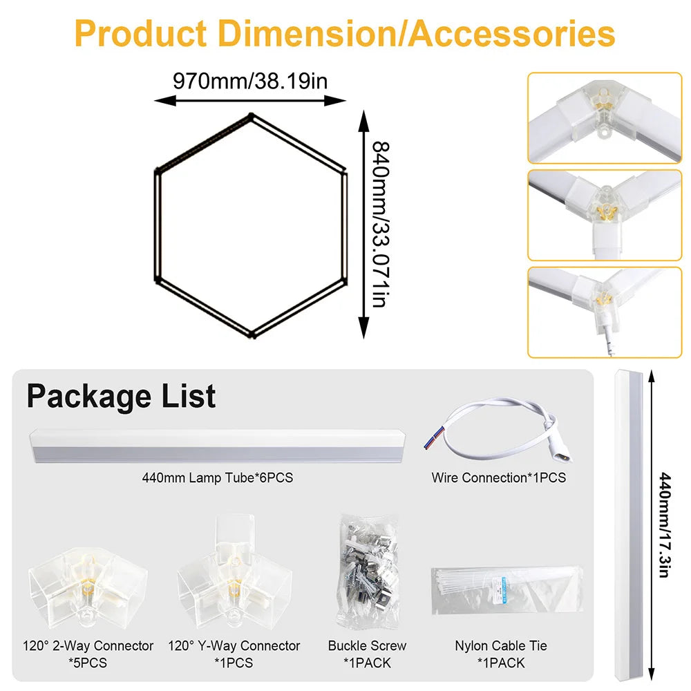 Plafonnier LED hexagonal garage blanc 6500 K, 1 à 14 hexagones