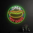 Enseigne néon LED Open Hot Dogs pour restaurant et snack, décor mural, 38 cm