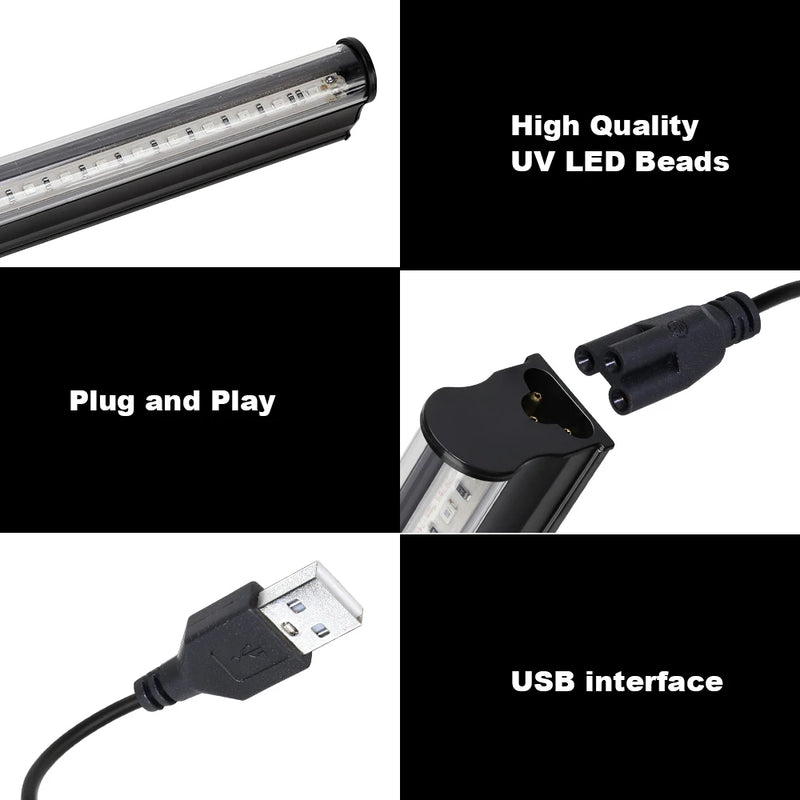 Barre lumière noire LED UV USB, lot de 2, tubes T8 33 cm ou T5 29 cm