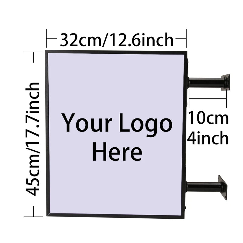 Enseigne drapeau lumineuse double face à logo personnalisé, 32 x 45 cm