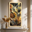 Tableau lumineux LED feuilles dorées, cadre aluminium 50 x 95 cm