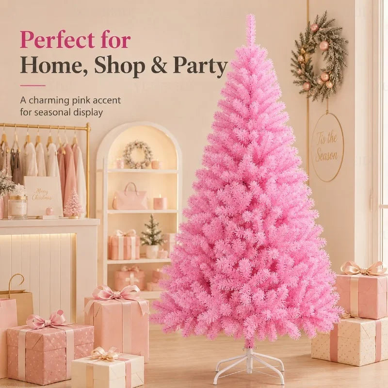 Sapin de Noël rose en PVC – sapin rose dans un décor de boutique