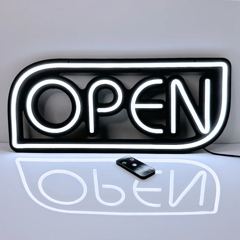 Panneau lumineux OPEN – modèle OPEN blanc, cadre blanc, 53 x 23 cm