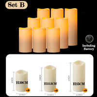Bougies colonnes LED flamme vacillante, piles incluses, lot de 9 à 120