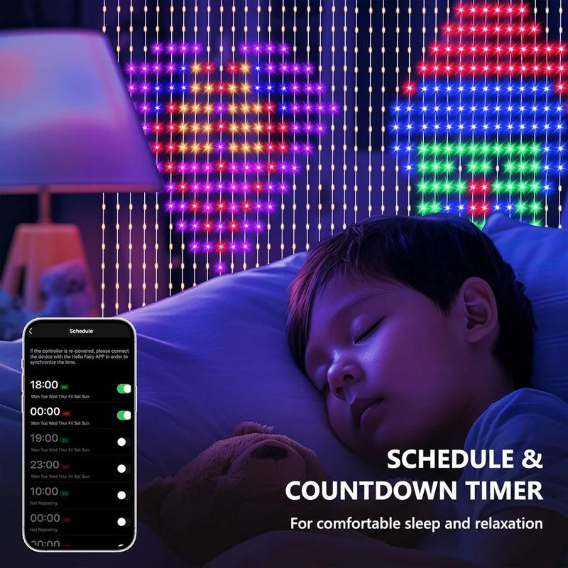 Rideau lumineux LED RGB programmable, 1 ou 2 rideaux de 256 à 800 LED