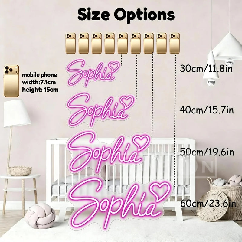 Néon LED personnalisé prénom pour chambre d'enfant, USB, 25 à 55 cm