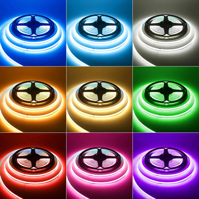 Bande LED COB 220 V – rouleaux allumés dans neuf couleurs de lumière