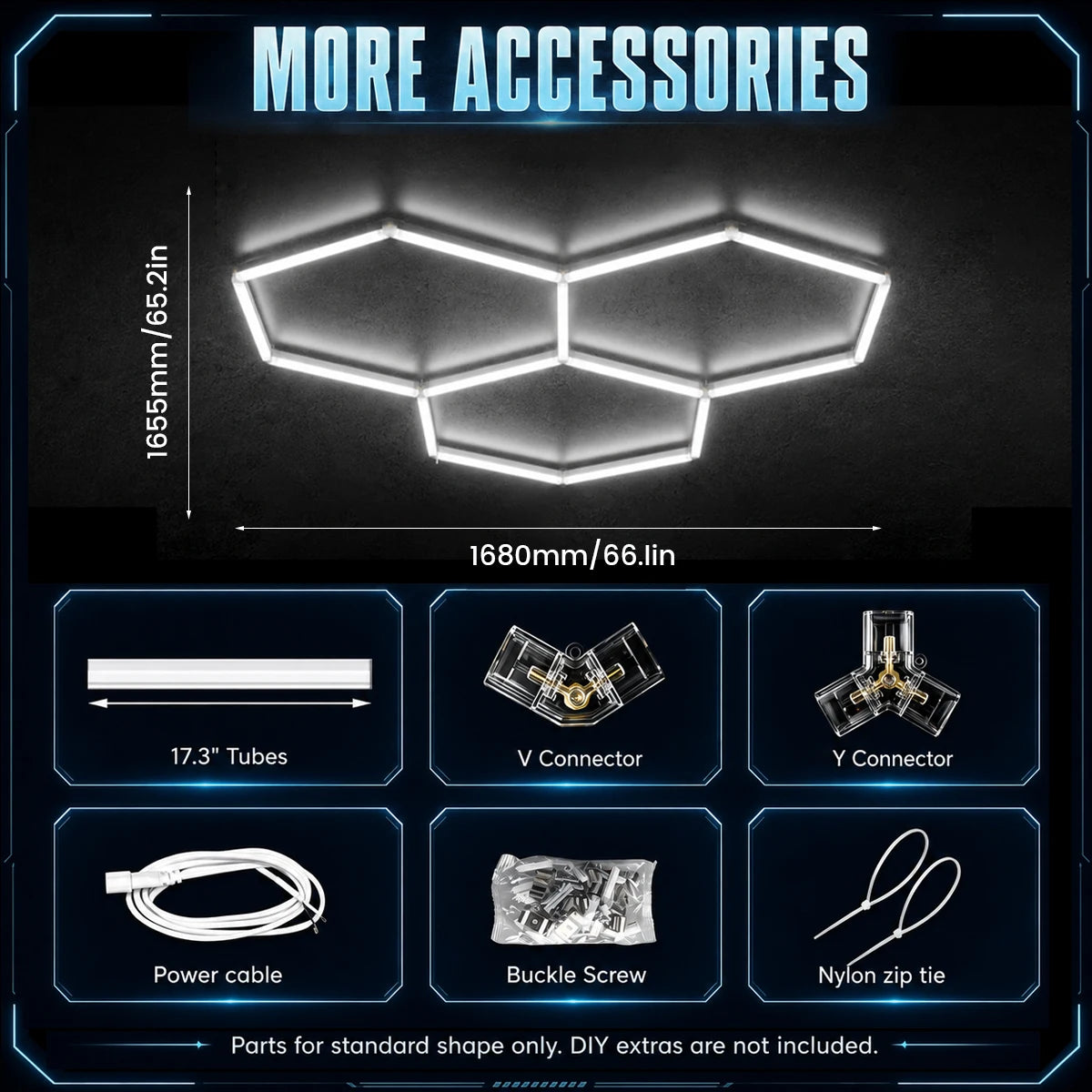 Kit éclairage LED hexagonal garage 3, 5, 8 ou 14 hexagones 6500 K