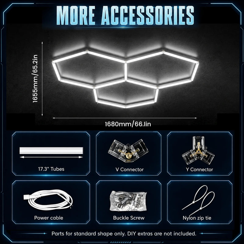 Kit éclairage LED hexagonal garage 3, 5, 8 ou 14 hexagones 6500 K
