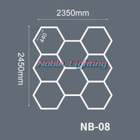 Plafonnier LED hexagonal – schéma du format 8 hexagones, 235 x 245 cm