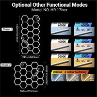 Éclairage LED hexagonal garage modulable, 1 à 25 hexagones, cadres et chevrons