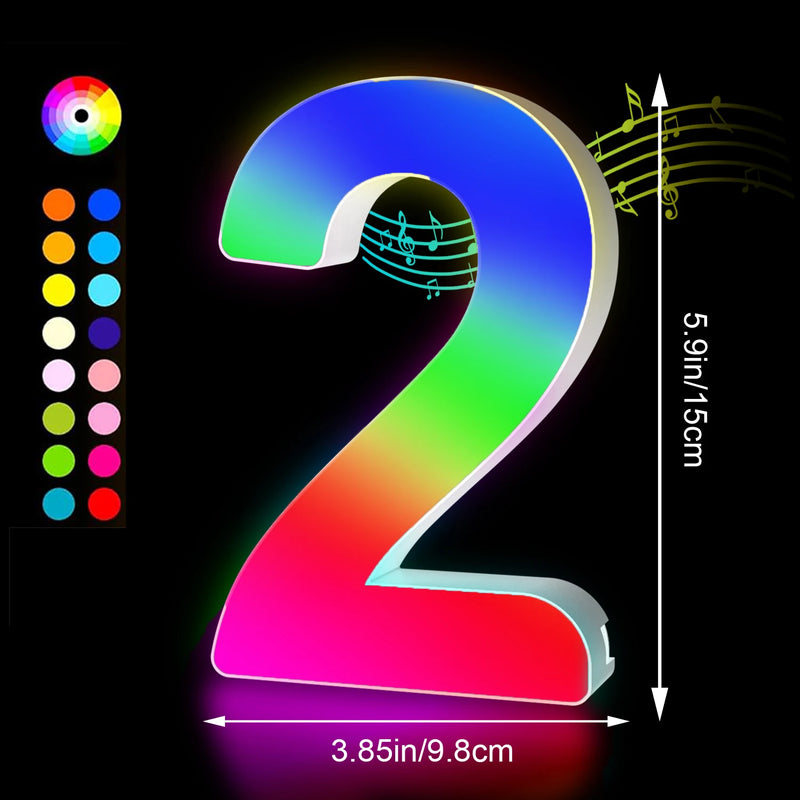 Lettres lumineuses LED RGB 15 cm – chiffre 2