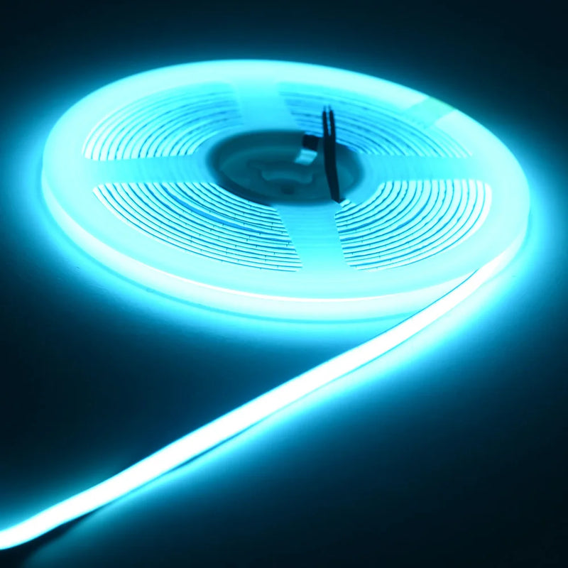 Ruban LED COB fin 3 ou 5 mm – rouleau allumé en bleu glacier