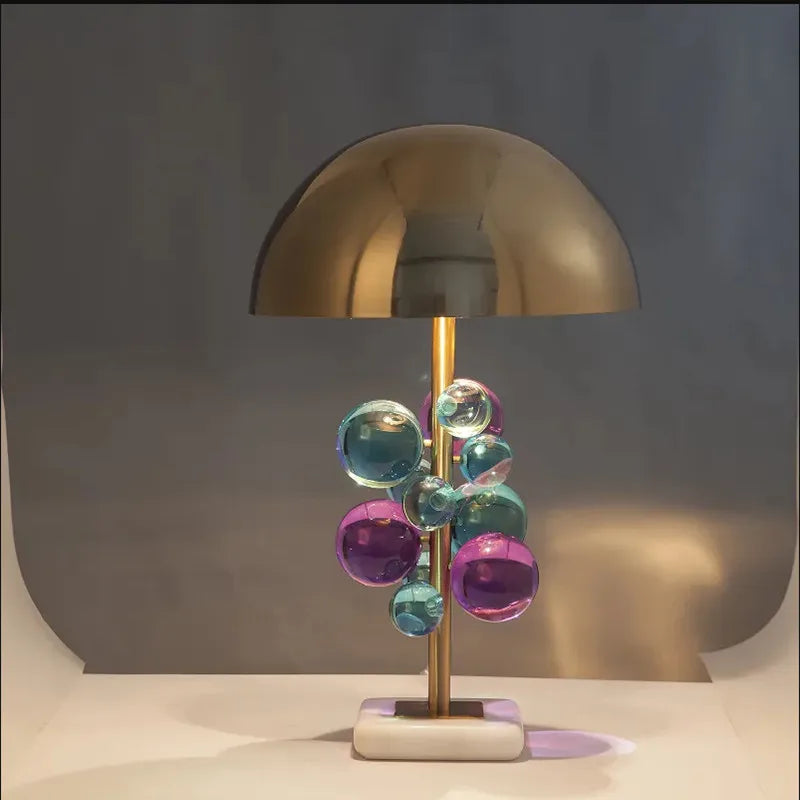 Lampe champignon à boules de verre – lampe champignon à boules de verre bleues et violettes