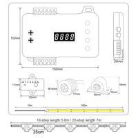 Bande LED escalier COB à détecteur de mouvement – dimensions du contrôleur, du détecteur et des kits de 16 et 20 marches