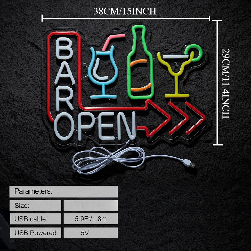 Néon bar LED « Bar Open » à suspendre, USB, 10 modèles