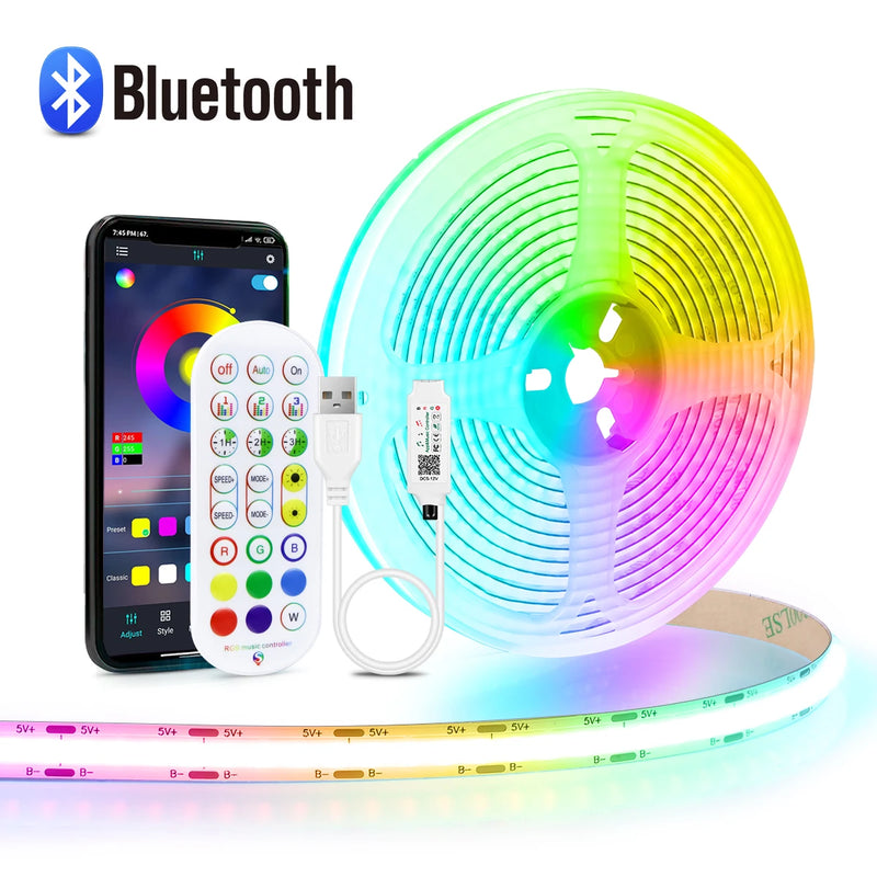 Bande COB multicolore USB pour TV et chambre gamer, appli Bluetooth